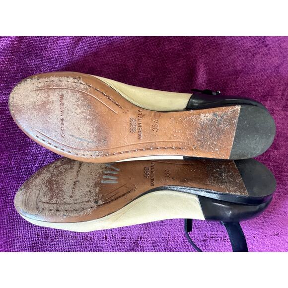 Joan & David Y2K Circa Comfort 365 Black Leather Tassel  Vintage y2k COSTUME NATIONAL Leather Ballet Flats Ankle Strap Shoes 36.5 6.5 CNC